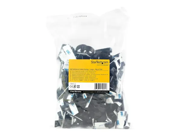 StarTech.com 100 Pinces Attache Câbles Adhésives Noir, Organiseur Câbles Réseau/Ethernet/Bureau/Ordinateur, Range Câbles Bureau Autocollant, Pince Nylon Autocollante Ignifugée UL/94V