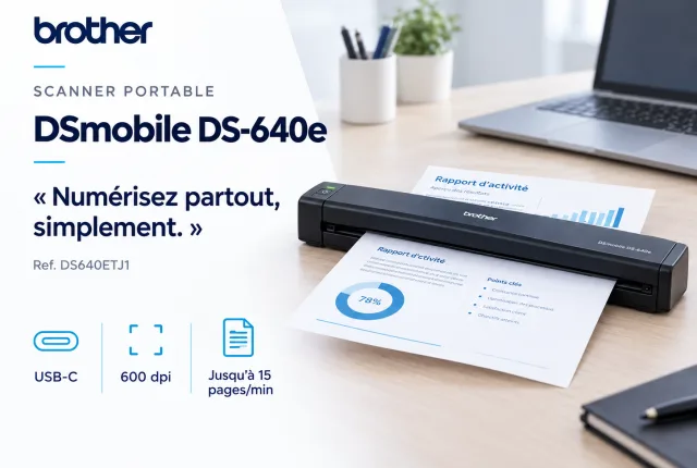 Scanner portable Brother en situation de bureau