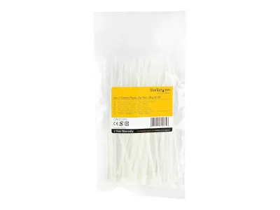 StarTech .com 15cm(6") Cable Ties, 3mm(1/8") wide, 39mm(1-3/8") Bundle Diameter, 18kg(40lb) Tensile Strength, Nylon Self Locking Zip Ties with Curved Tip, 94V-2/UL Listed, 100 Pack, White
