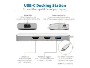 Eaton Tripp Lite Series USB C Docking Station w/ USB-A Hub, 2x HDMI, VGA, PD Charging 1080p @ 60 Hz, Silver USB Type C, USB-C, USB Type-C Thunderbolt 3 Compatible - miniature 4