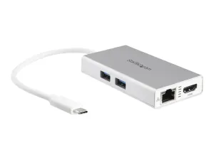 StarTech .com Adaptateur multiport USB-C, station d'accueil de voyage USB-C avec HDMI 4K, pass-through d'alimentation 60 W, GbE, hub USB-A 3.0 2 points, blanc - miniature 2