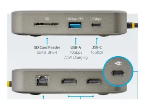 StarTech .com Adaptateur Multiport USB C, Double HDMI 4K60Hz, 100W PD, GbE - miniature 3