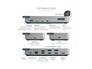 StarTech .com Station d'Accueil Triple Moniteur USB-C, 4K, 5xUSB, 100W PD - miniature 2