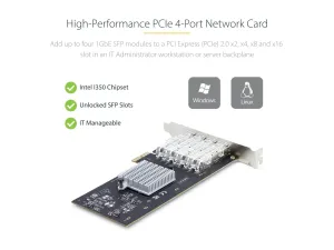 StarTech .com Carte Réseau GbE SFP 4 Port, Fibre Optique PCIe Ethernet NIC - miniature 5