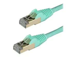 Startech 50cm CAT6A Ethernet Cable, 10 Gigabit Shielded Snagless RJ45 100W PoE Patch Cord, CAT 6A 10GbE STP Network Cable w/Strain Relief, Aqua, UL Certified Wiring/TIA - miniature 2