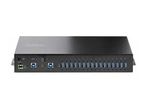 StarTech .com 16-Port Industrial USB 5Gbps Hub with Power Adapter, Metal Enclosure, Mountable, ESD Protection, Terminal Block Power, USB Charging, Dual-Host Switch - miniature 1