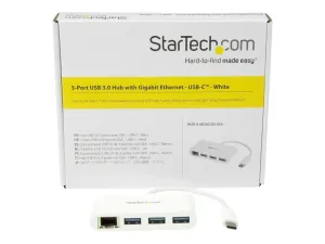 Startech USB C vers Ethernet avec hub USB à 3 ports - miniature 1