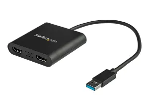 StarTech .com Adaptateur USB 3.0 vers double HDMI, 1x 4K 30Hz et 1x 1080p, carte vidéo et graphique externe, dongle adaptateur d'affichage double moniteur USB Type-A vers HDMI, prend en charge Windows uniquement, noir - miniature 2