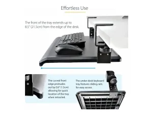 StarTech .com Under-Desk Keyboard Tray, Clamp-on Keyboard Holder, Supports up to 12kg (26.5lb), Sliding Keyboard and Mouse Drawer with C-Clamps, Height Adjustable Keyboard Tray - miniature 3