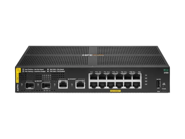 HPE Aruba 6100 12G Class4 PoE 2G/2SFP+ 139W Switch