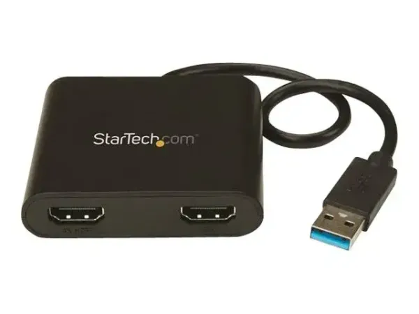 StarTech .com Adaptateur USB 3.0 vers double HDMI, 1x 4K 30Hz et 1x 1080p, carte vidéo et graphique externe, dongle adaptateur d'affichage double moniteur USB Type-A vers HDMI, prend en charge Windows uniquement, noir