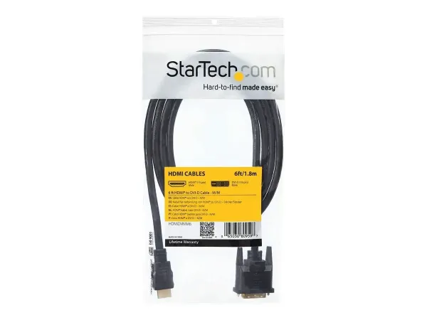 StarTech .com Câble HDMI vers DVI de 1,8 m, câble d'affichage DVI-D vers HDMI (1920 x 1200p), noir, adaptateur de câble HDMI mâle vers DVI-D mâle 19 broches, câble de moniteur numérique, M/M, lien unique
