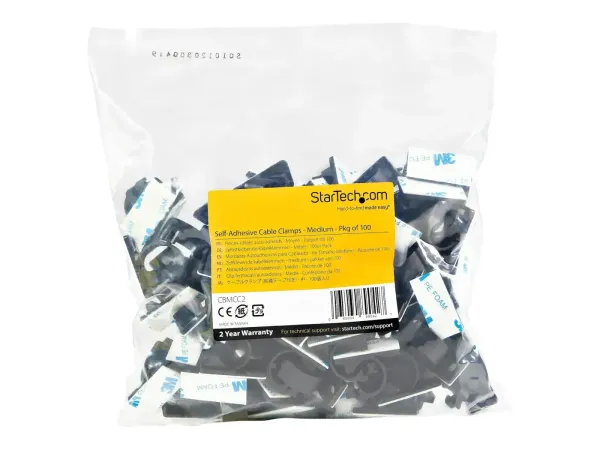 StarTech .com 100 Pinces Attache Câbles Adhésives Noir, Organiseur Câbles Réseau/Ethernet/Bureau/Ordinateur, Range Câbles Bureau Autocollant, Pince Nylon Autocollante Ignifugée UL/94V-2 (CBMCC2)
