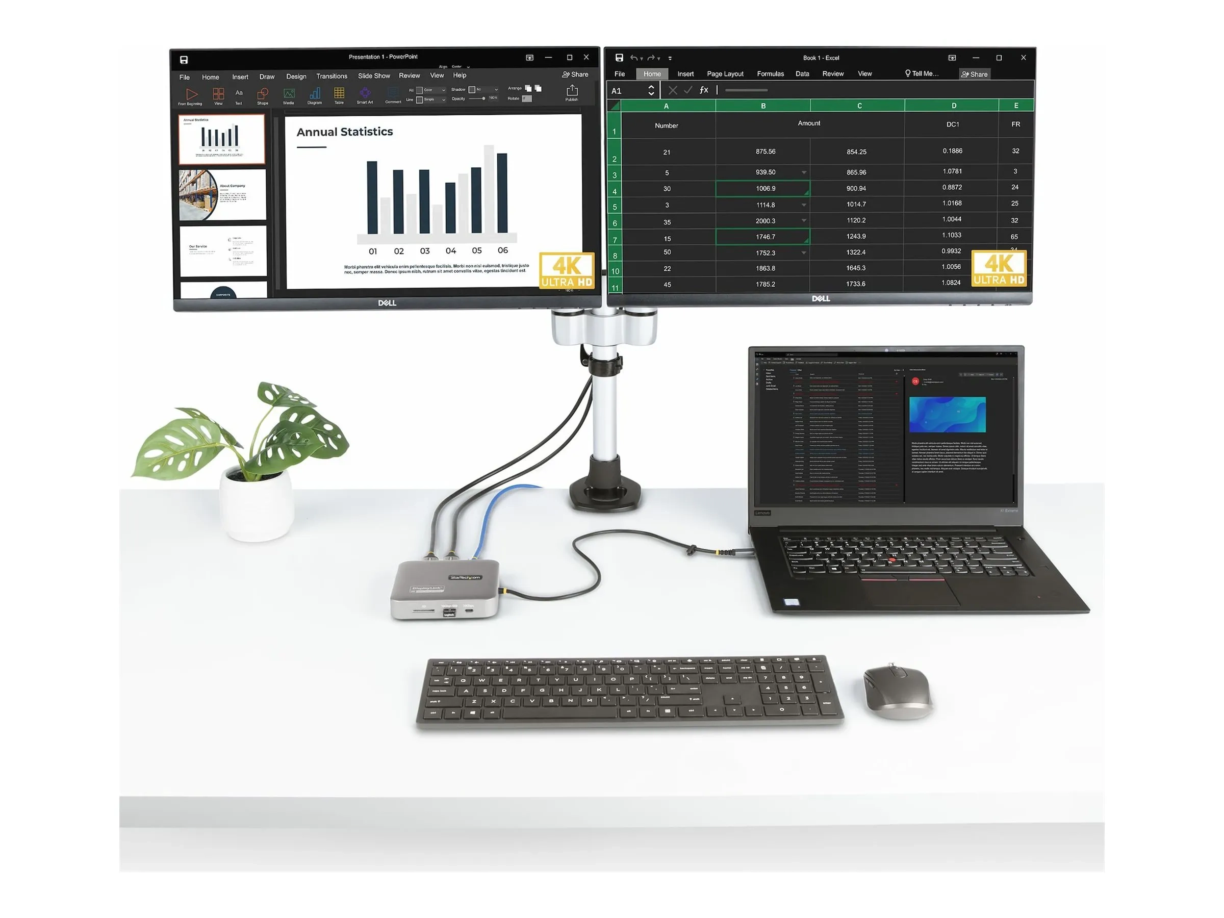 StarTech.com Adaptateur Multiport USB C, Double HDMI 4K60Hz, 100W PD, GbE