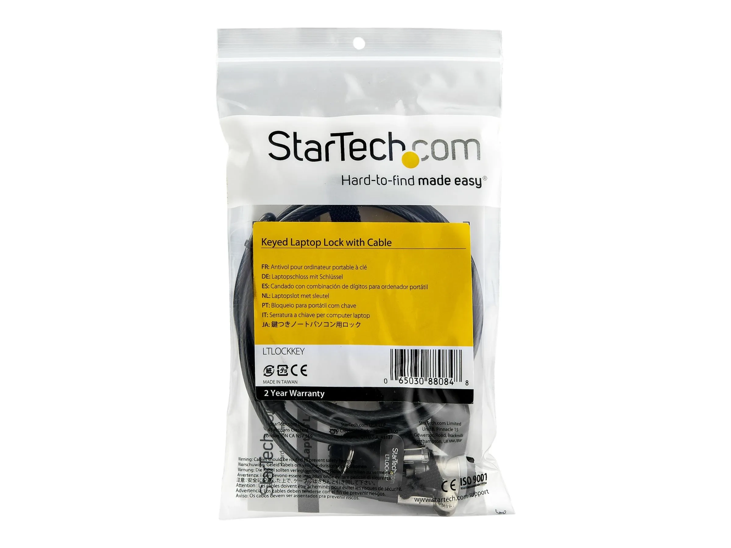 StarTech.com Câble de sécurité à clé pour ordinateur portable avec bouton de verrouillage