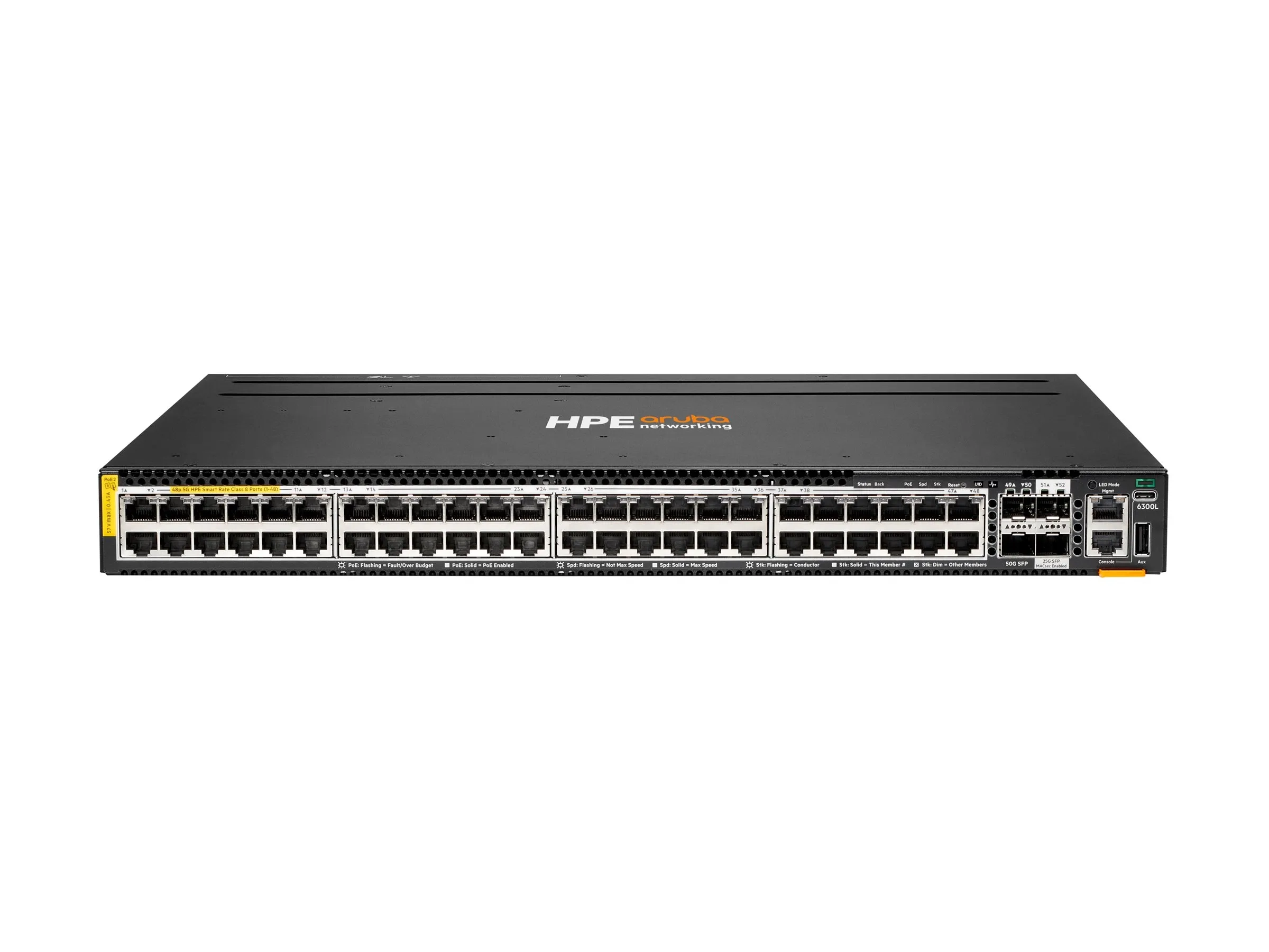 HPE Aruba Networking 6300L 48p Smart Rate 100M/1G/2.5G/5G CL8 2p SFP56 50G 2p SFP28 25G L2 Switch