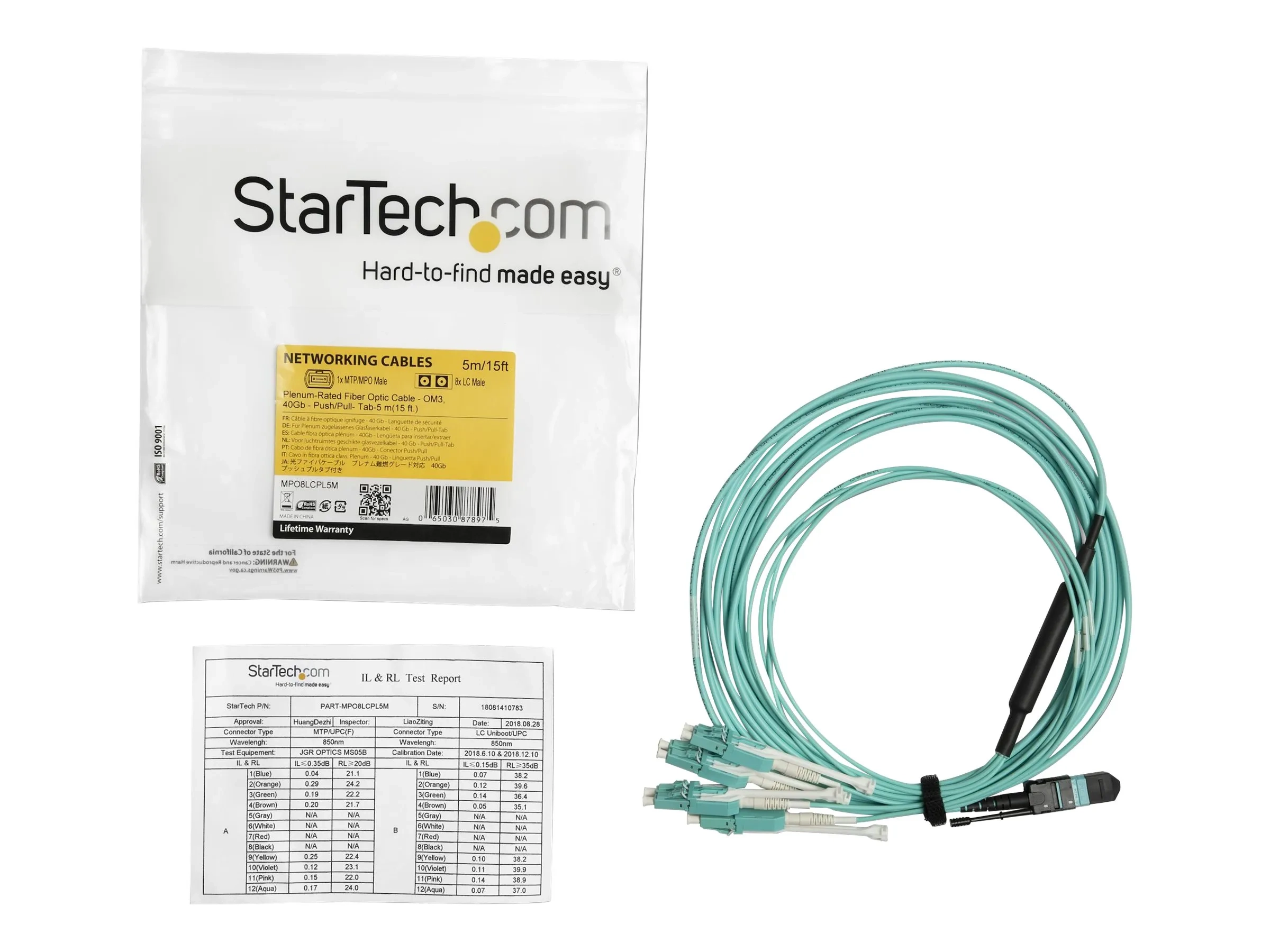 StarTech.com Câble Fibre Optique Multimode OM3 de 5m MTP(F) vers 4x LC