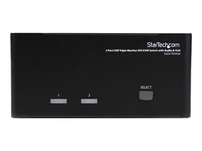 StarTech.com Switch commutateur KVM triple affichage DVI à 2 ports avec audio et hub USB 2.0