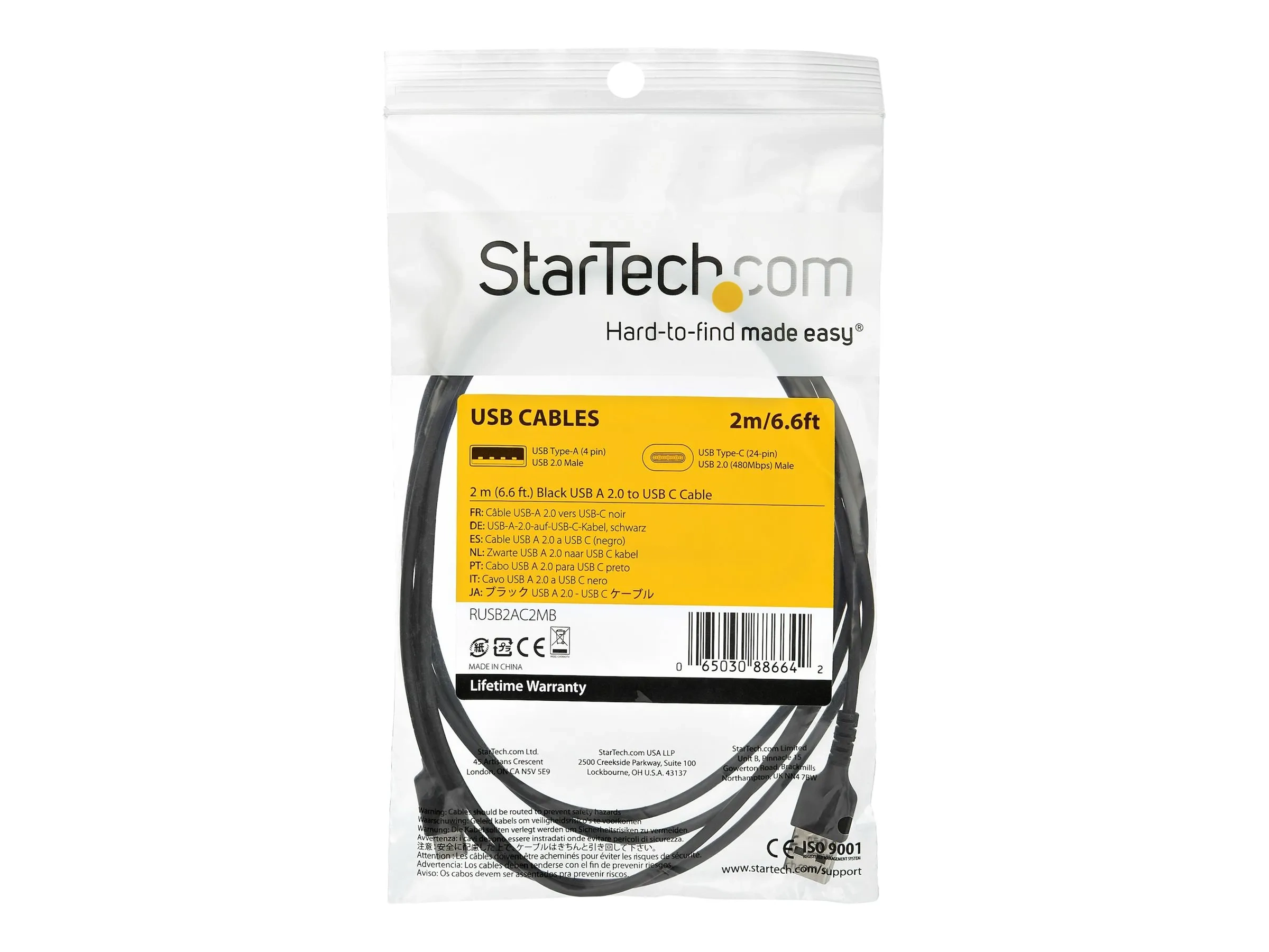 StarTech.com Câble de Chargement 2m USB A vers USB C