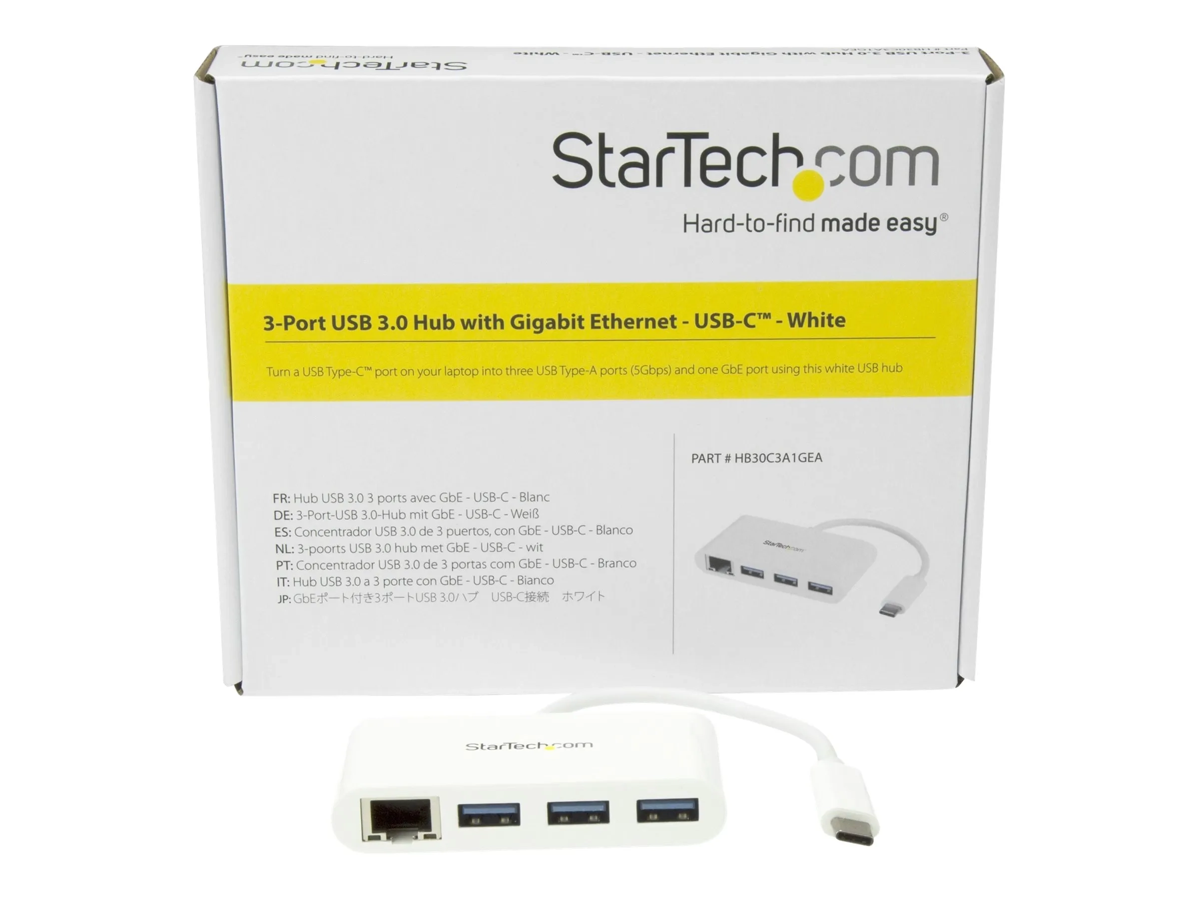 StarTech.com USB C vers Ethernet avec hub USB à 3 ports