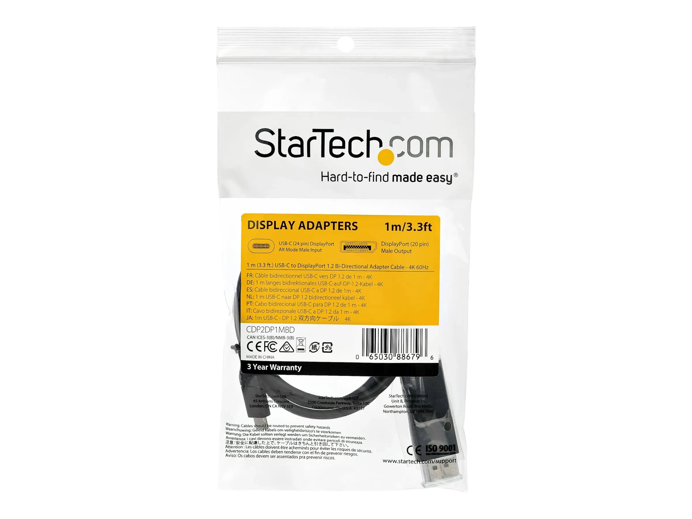 StarTech.com Câble USB C vers DisplayPort 1.2 4K 60Hz, 1m