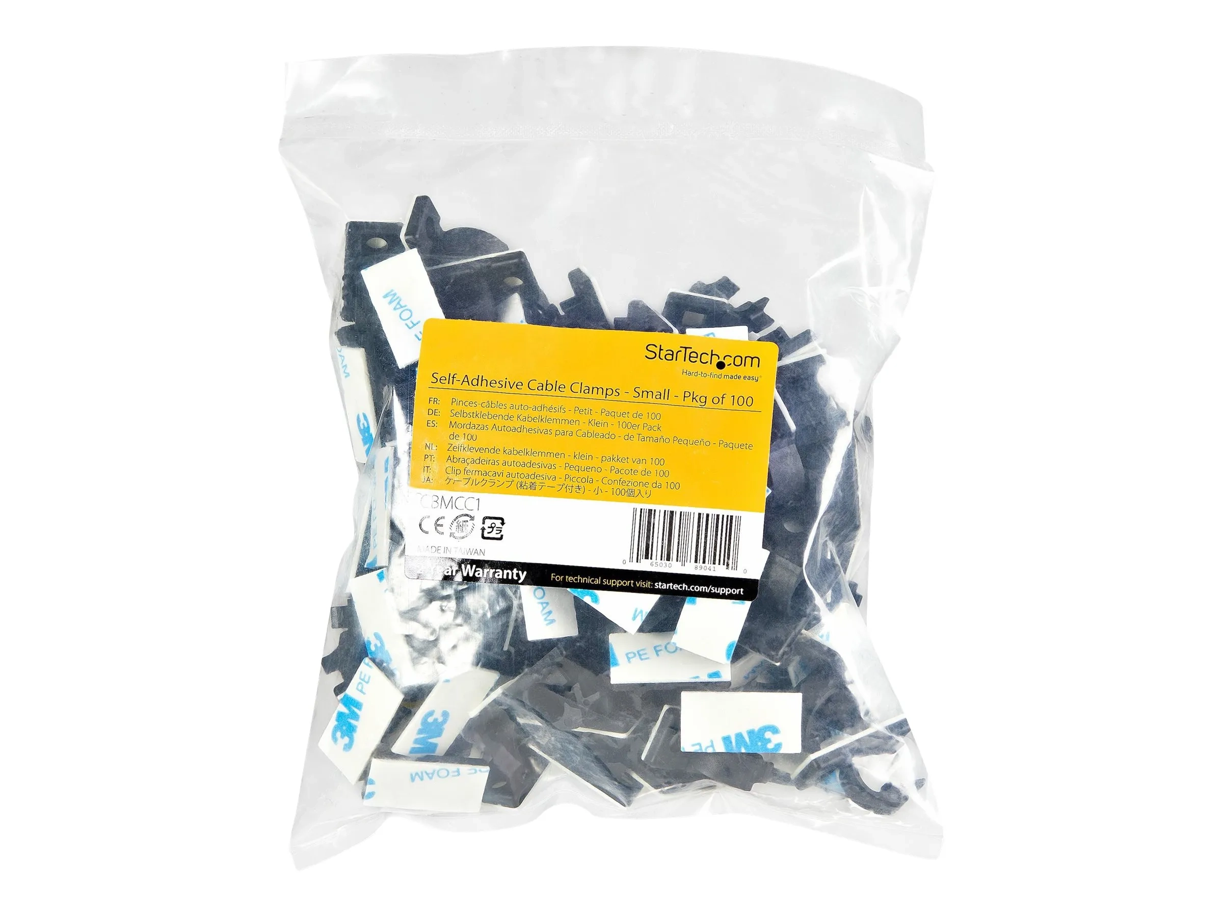StarTech.com 100 Pinces Attache Câbles Adhésives Noir, Organiseur Câbles Réseau/Ethernet/Bureau/Ordinateur, Range Câbles Bureau Autocollant, Pince Nylon Autocollante Ignifugée UL/94V