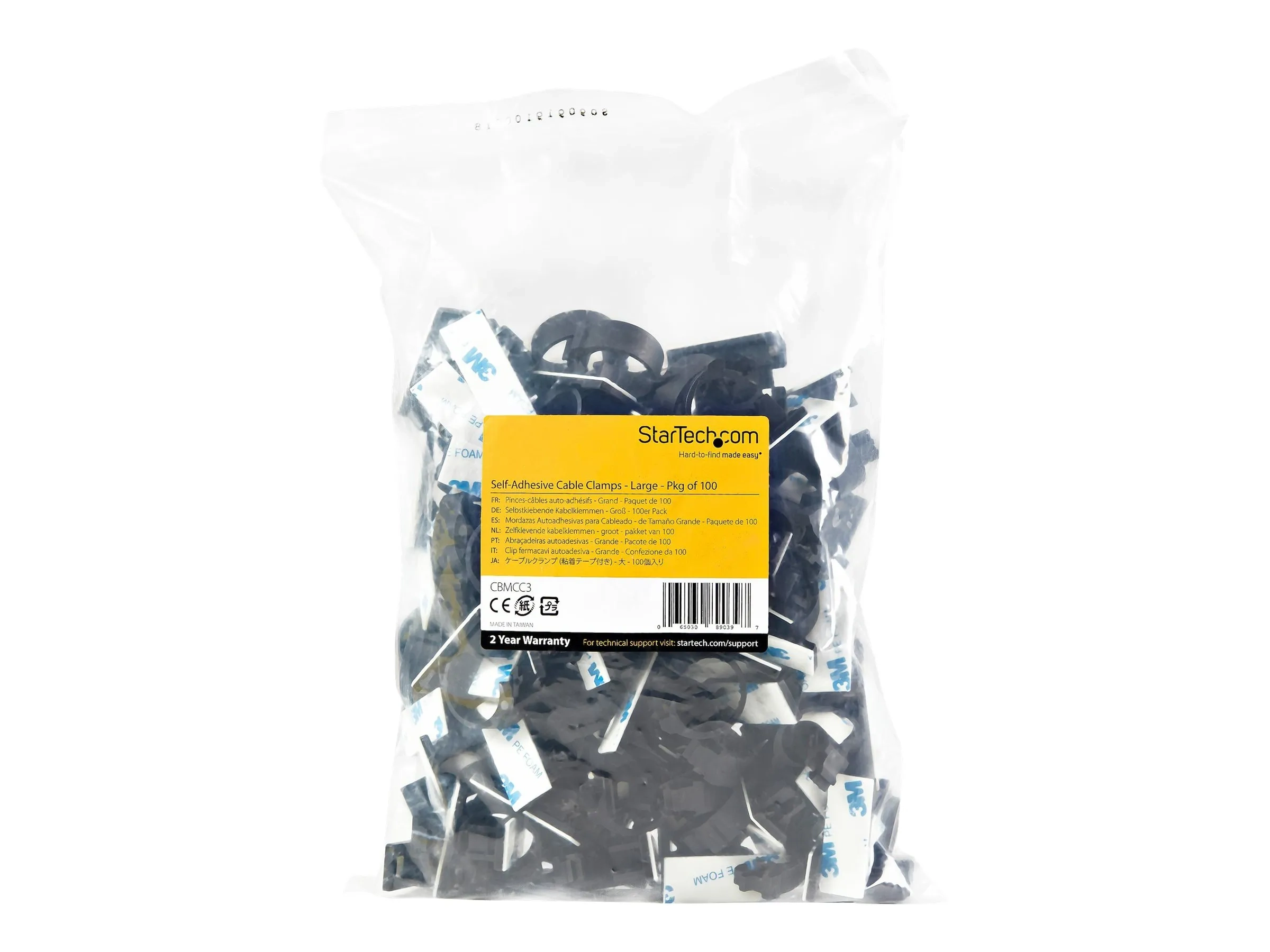 StarTech.com 100 Pinces Attache Câbles Adhésives Noir, Organiseur Câbles Réseau/Ethernet/Bureau/Ordinateur, Range Câbles Bureau Autocollant, Pince Nylon Autocollante Ignifugée UL/94V