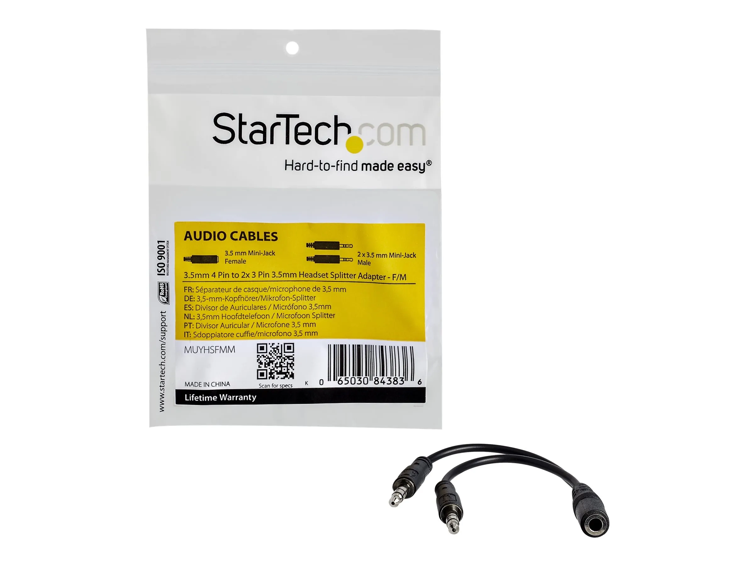 StarTech.com Câble séparateur de casque 4 broches de 3,5 mm vers 2 x 3 broches de 3,5 mm