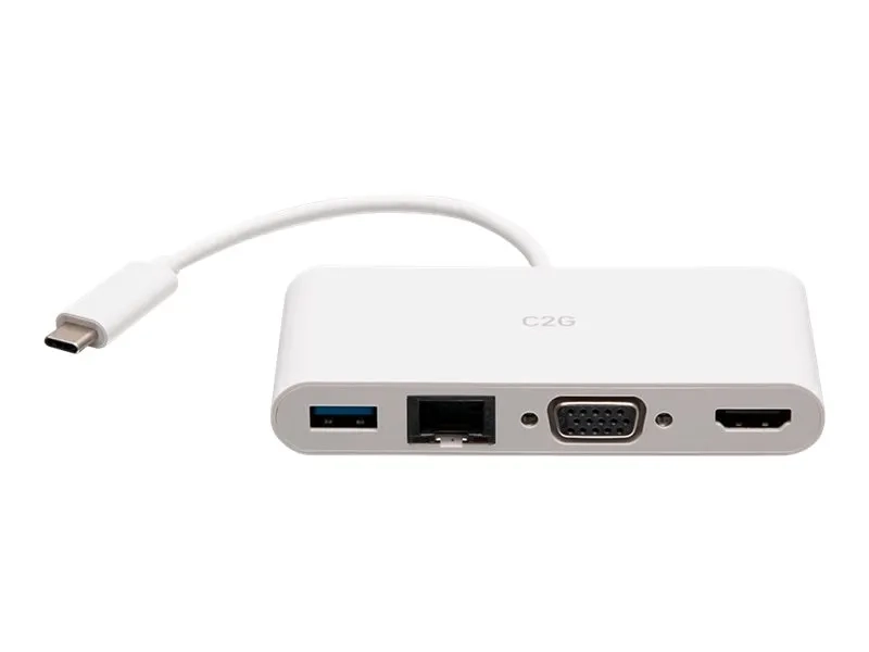 C2G USB C to HDMI, VGA, USB A & RJ45 Adapter