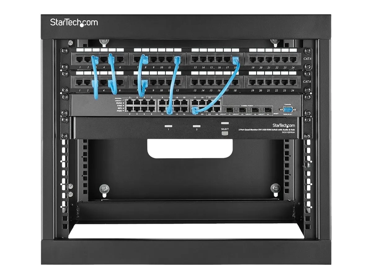 StarTech.com Rack Réseau Mural 8U à 4 Montants, Rack Serveur à Charnières 19" avec Profondeur de Montage 19.8", Rack de Données Mural pour IT/AV/Panneau de Patch/Equipement IT