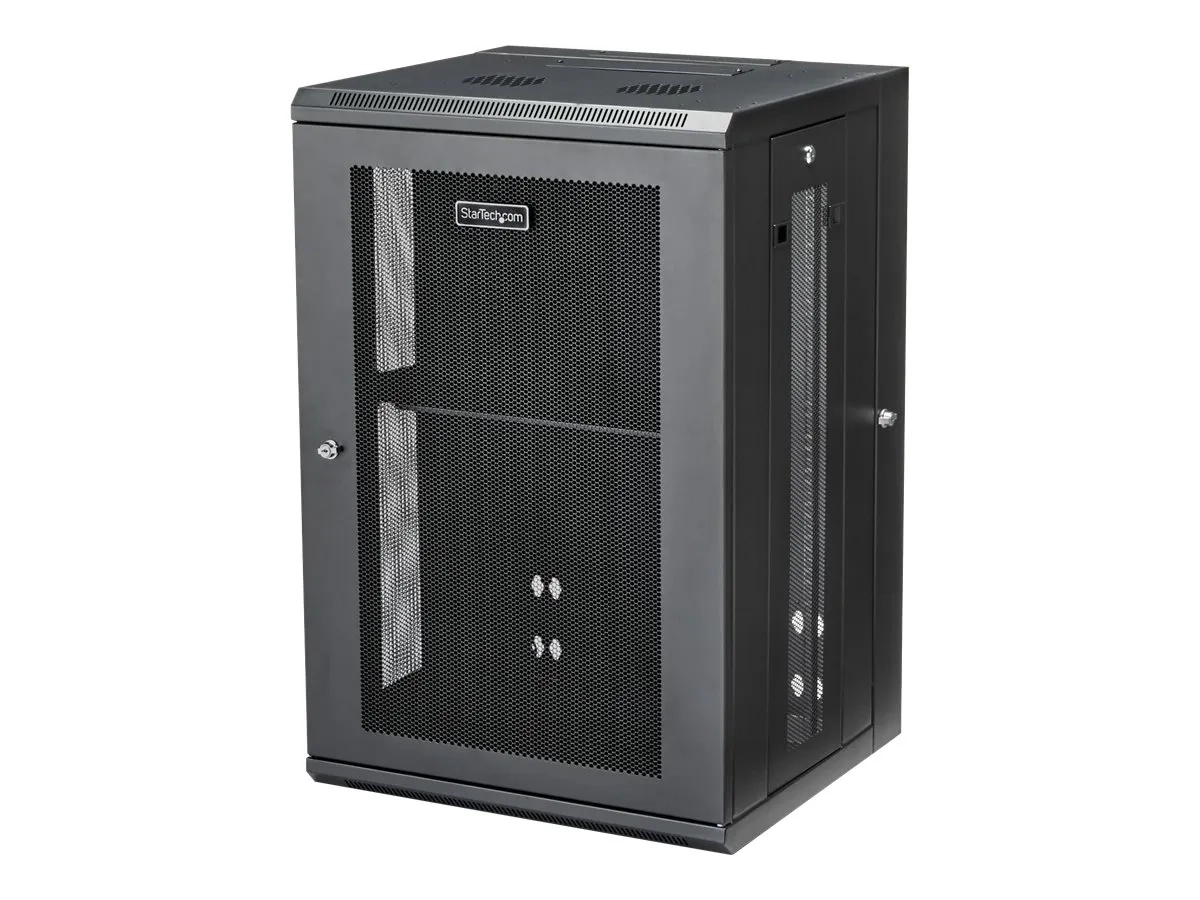 StarTech.com Armoire Réseau Murale à 4 Montants 18U avec Étagère 1U, Armoire Serveur Murale 19" à Charnières pour Équipement IT/AV/Électronique/Ordinateur, Armoire Rack Ventilée Flexible