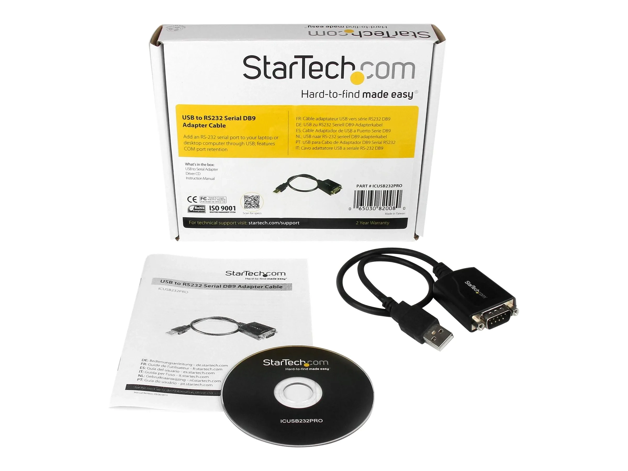 StarTech.com Câble Adaptateur de 30cm USB vers Série DB9 RS232