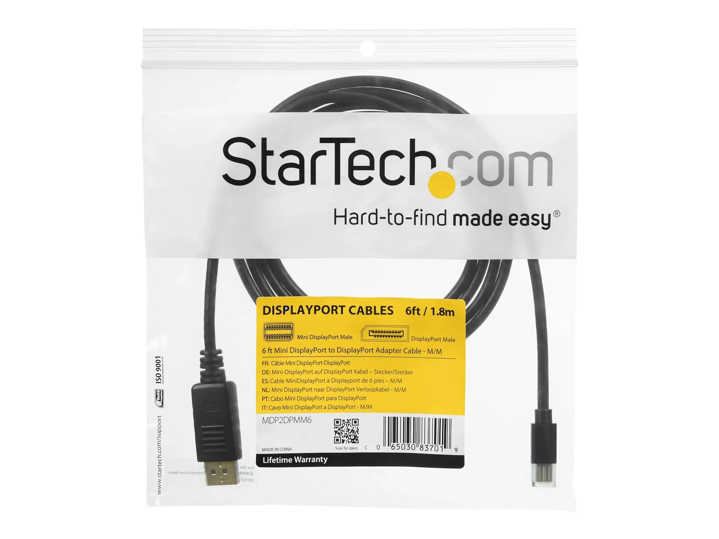 StarTech.com Câble adaptateur Mini DisplayPort vers DisplayPort 1.2 de 1,8m