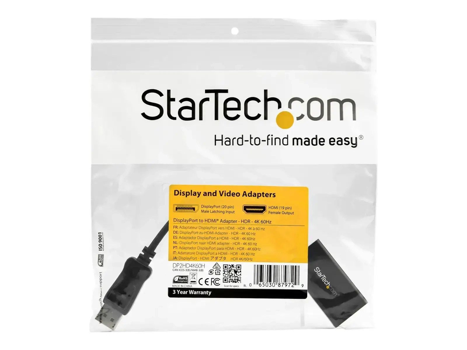StarTech.com Adaptateur DisplayPort vers HDMI 4K 60 Hz avec HDR