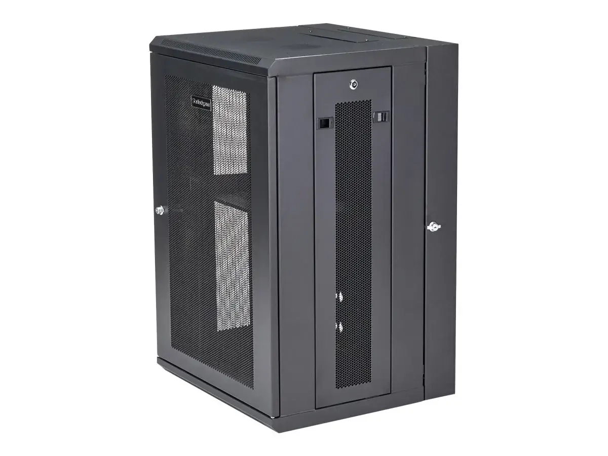 StarTech.com Armoire Réseau Murale à 4 Montants 18U avec Étagère 1U, Armoire Serveur Murale 19" à Charnières pour Équipement IT/AV/Électronique/Ordinateur, Armoire Rack Ventilée Flexible